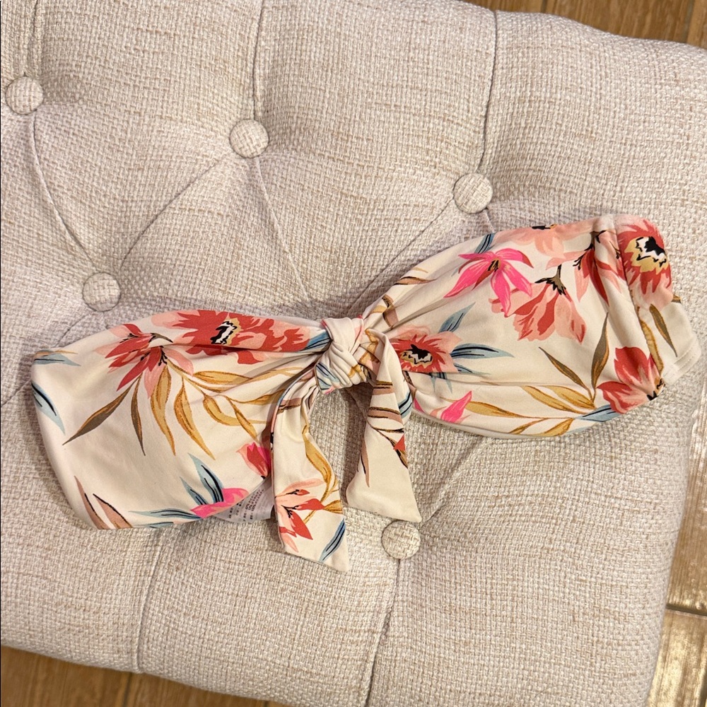 Billabong Coral and Cream Patterned Fabric Bikini Bandeau Top XL